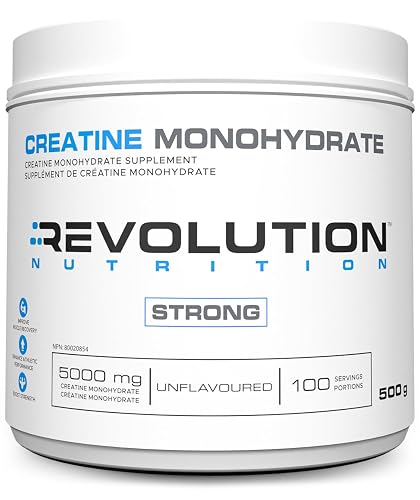 Revolution Nutrition Creatine Monohydrate 500g, Pure unflavoured, Increases Muscle Performance, Boosts Energy and Supports Recovery, 100 Servings