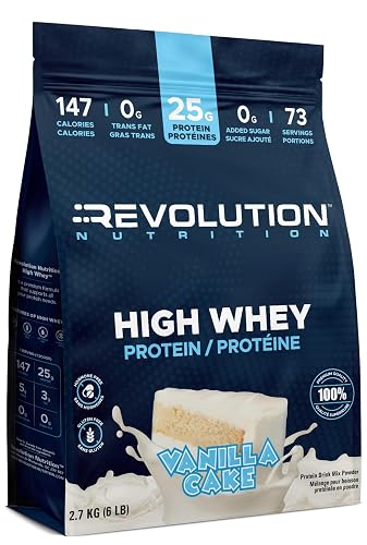 Revolution Nutrition, High Whey, Protein Powder 6LB Bag, Whey Protein, Gluten Free, 25g of Protein Per Scoop, 2.7kg, 73 Servings (Vanilla Cake, 6 Pound Bag)