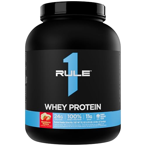 Rule 1 Whey Blend – Multi-Source Whey Protein for Performance & Recovery – Strawberry Banana Flavor, 4.95 lb (67 Servings)