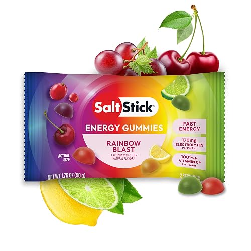 SaltStick Energy Gummies with Electrolytes, 10 Packs of Easy to Chew Electrolyte Gummy, Energy Chews That Taste Great. 10 Packs, 80 Gummies (Rainbow Blast)