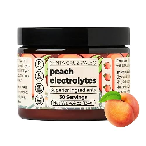 Santa Cruz Paleo Real Salt Electrolytes Powder, Peach, Made with Himalayan Pink Salt, Sea Salt, Magnesium Glycinate, Gluten Free, Keto, Sugar Free, Paleo, 30 Servings, 1 Jar