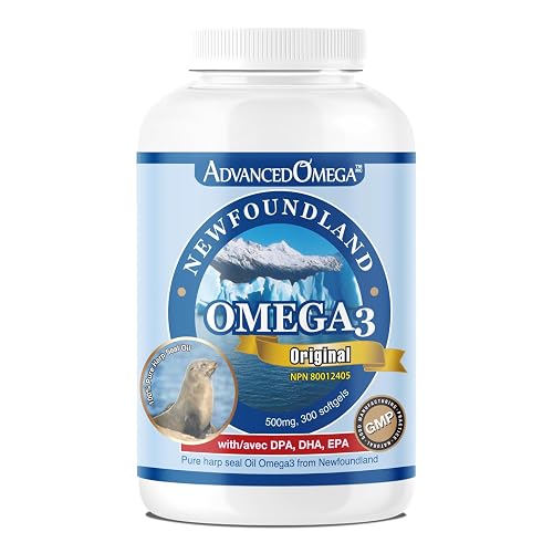 Seal Oil 500mg (300 Softgels), Canadian Newfoundland Harp Seal Omega-3 Supplement, Non-GMO, Gluten-free, Soy-free, and Dairy-free, Made in Canada