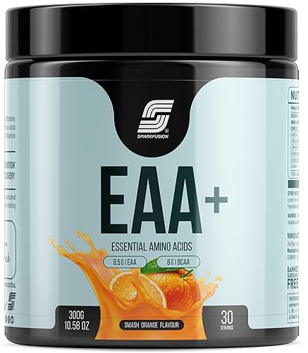 Sparkfusion 8500 mg Eaa+ & 6000mg Bcaa (300 gm) Essential Amino Acids | Pre/Intra Workout and Muscle Growth & Recovery | All 9 Essential Amino Acid EAA Powder (Smash Orange)