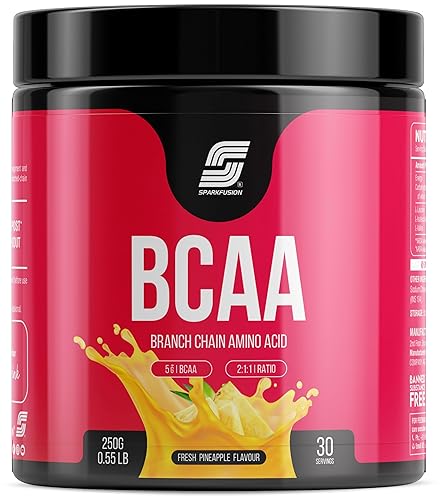 Sparkfusion BCAA Pure-Amino -250 gm (30 Servings) With Complete Ratio of 2:1:1 for Recovery & Performance Boost,Energy Powder (Fresh Pineapple)