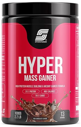 Sparkfusion Hyper Mass Gainer High Protein Muscle Building & Weight Gainer Formula | 16.8g Protein,58.80g Carbs,306 Calories With Milk for Muscle Support & Muscle Mass Gain | 1000 Gm | Chocolate Flavour