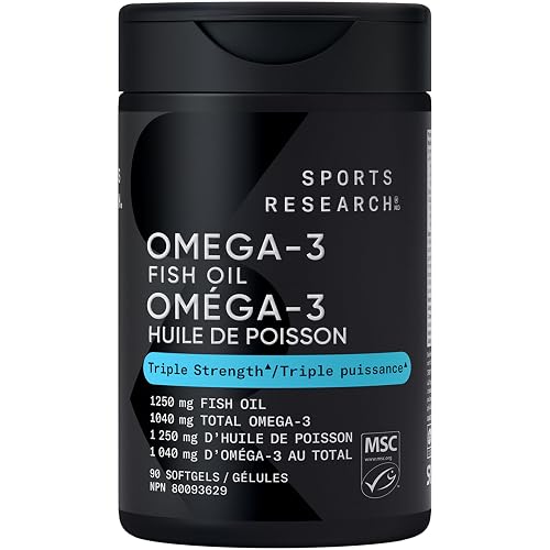 Sports Research® Omega-3 Fish Oil 1250mg from Wild Alaska Pollock, 90 Count
