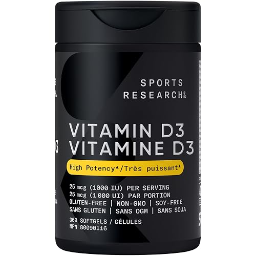 Sports Research® Vitamin D3 1000iu/25mcg with Coconut Oil, 360 Softgels