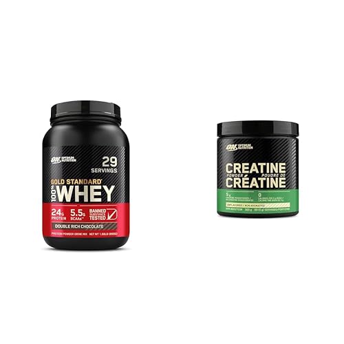 Strength & Recovery Pack: Gold Standard 100% Whey Protein Powder 2LB Double Rich Chocolate & Optimum Nutrition Creatine Monohydrate Micronized Powder 300g