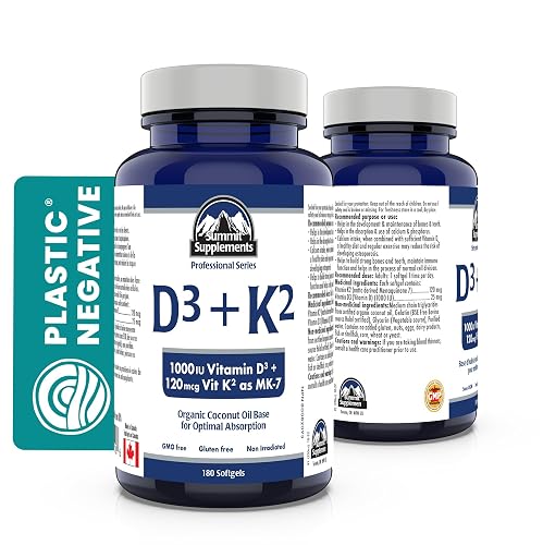 Summit Supplements Vitamin D3 K2 Softgels - 180 Softgels 180-Day Supply, 1000 IU D3 & 120 mcg K2 MK-7 - Bone & Teeth Support with Vitamin D - Enhanced Absorption With MCT Oil - Immune System Wellness