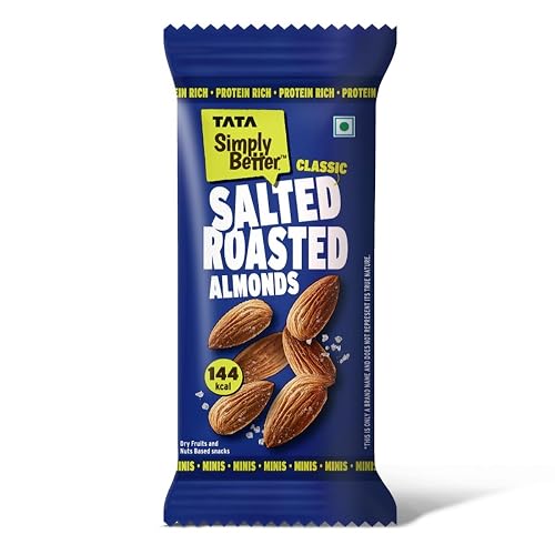 Tata Simply Better Classic Salted Roasted Almonds, 23g (Single Serve), Rich in Protein, Roasted Almond Nuts, Party Snack, No Palm Oil, No Trans Fat, Ready To Eat Snack