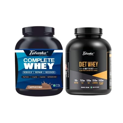 TATANKA NUTRITON Complete Whey Protein Concentrate 80% | Digestive Enzymes | (Cappuccino, 2Kgs) And Isocomplete Whey Protein Isolate | Low Carb |(Milk Chocolate, 2Kgs)