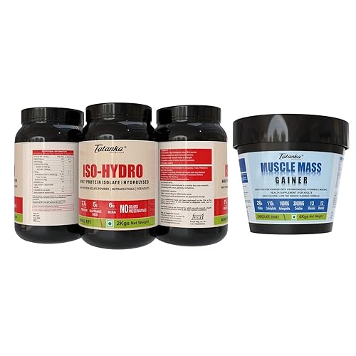 TATANKA NUTRITON Iso Hydro Whey Protein | 27G Isolate & Hydrolyzed Proteein | (2Kgs, Mango Ripe) And Thunder Gainer Powder | High Calorie Mass Gainer I Chocolate Treat Flavour (3Kg)