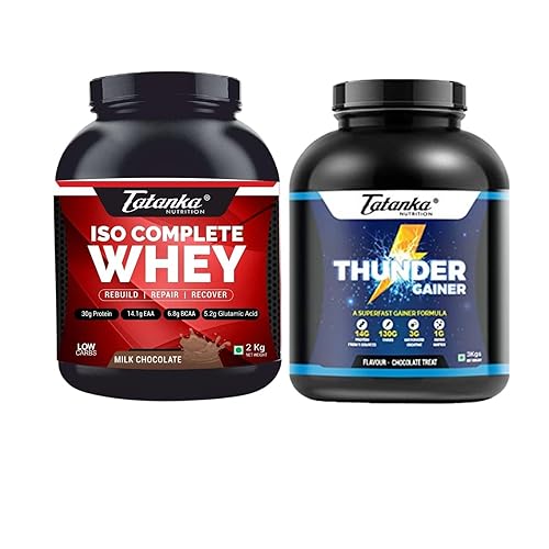 TATANKA NUTRITON Isocomplete Whey Protein Isolate | Low Carb |(Milk Chocolate, 2Kgs) And Thunder Gainer Powder | High Calorie Mass Gainer I Chocolate Treat Flavour (3Kg)