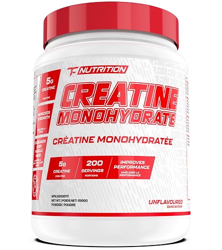 TC Nutrition Creatine Monohydrate Powder 5g - 1kg, 200 Servings - Pure Creatine Powder for Increased Strength, Muscle Growth, Improved Endurance and Performance - Post Workout Muscle Builder For Men & Women - Unflavoured - Proudly Canadian