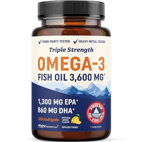 Triple Strength Omega 3 Fish Oil 3600 mg, EPA & DHA, Over 2100mg Omega-3