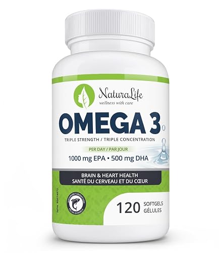 Triple Strength Omega 3 Fish Oil Capsules | High EPA & DHA Supplement | Natural Essential Fatty Acids | 1000mg Fish Oil Per Softgel (120ct)