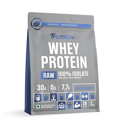 TruNativ Raw Whey Protein Isolate Powder| 27g Protein | 7g BCAA) | Enhances Lean Muscle Mass | No Added Carbs & No Added Sugar |For Men & Women |Unflavoured Protein Powder 907g