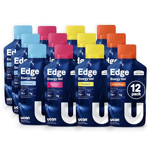 UCAN Edge Energy Gel Shots, Variety Pack (12, 2 Ounce Packets) for Running, Training, Workouts, Fitness, Cycling, Hi-Intensity Training,Sugar-Free, Vegan, & Keto Friendly
