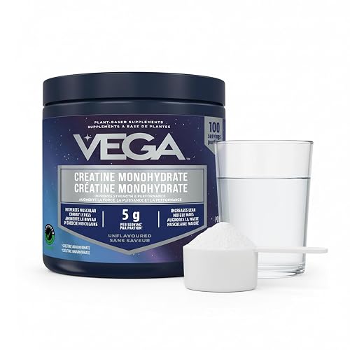 Vega Micronized Creatine Monohydrate Powder, Unflavored – 5g Pure Vegan Creatine Supplement for Men & Women, Workout & Lean Muscle Support, 100 Servings