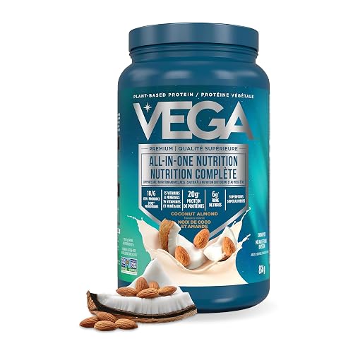 Vega Premium All-in-One Nutrition Protein Powder – 20g Plant-Based Vegan Protein, Vitamins & Probiotics, Coconut Almond, 834g (20 Servings)