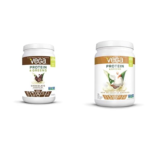 Vega Protein and Greens Chocolate (19 Servings) | Coconut Almond (18 Servings) Plant Based Protein Powder Plus Veggies
