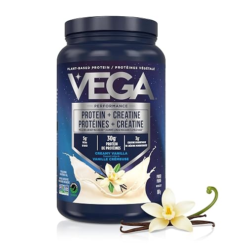 Vega Protein + Creatine, 28g Plant Based Protein Powder with Creatine for Muscle Recovery – Vanilla,18 Servings, 864 grams