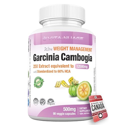 Vita-Nuage | Canada Brand | Garcinia Cambogia 25X Extract 60% HCA 90 Count Ultra Slimming Weight Loss Supplement Fat Burner Suppress your Appetite All Natural Formula