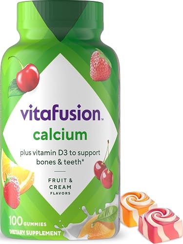 Vitafusion Calcium Gummies 500 mg with Vitamin D3 | 100 Gummy Vitamins | for Women and Men | with Vitamin D3 | Fruit & Cream Flavors | Gluten and Dairy Free Bone and Teeth Supplement