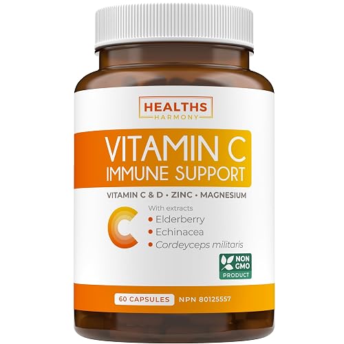Vitamin C Immune Support Supplement - Immunity Boost Blend with Elderberry Vit C Zinc for Daily & Seasonal Support - Immunity Supplement - 60 Vitamin C Capsules, 1 Month Supply