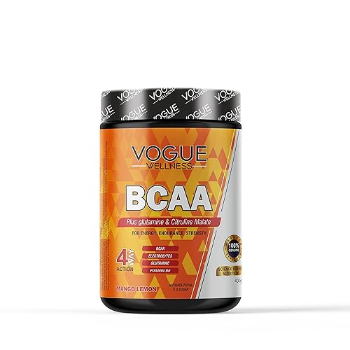 Vogue Wellness BCAA Supplement Powder Powerful Pre/Post & Intra Workout Supplement, BCAA Energy Drink Helps to Boost Strength, Stamina, Energy, Performance, Muscle Recovery & Endurance (400Gms, 30 Servings) (Mango Lemon)