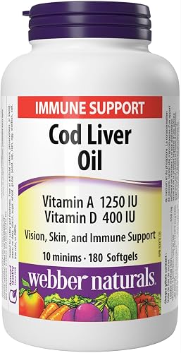Webber Naturals Cod Liver Oil Supplement, 180 Softgels