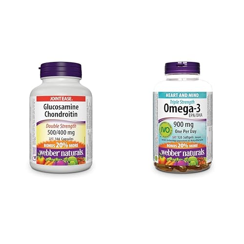 Webber Naturals Glucosamine Chondroitin, Double Strength, 144 Capsules & Omega-3 900 mg Triple Strength, 120 Clear Enteric No Fishy Aftertaste Softgels