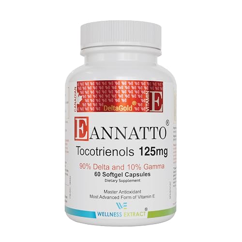Wellness Extract Eannatto Tocotrienols Deltagold Vitamin E Supplements Softgels, Tocopherol Free, Supports Immune Health, NON-GMO, Gluten Free & Antioxidant (125MG 60 Softgels)