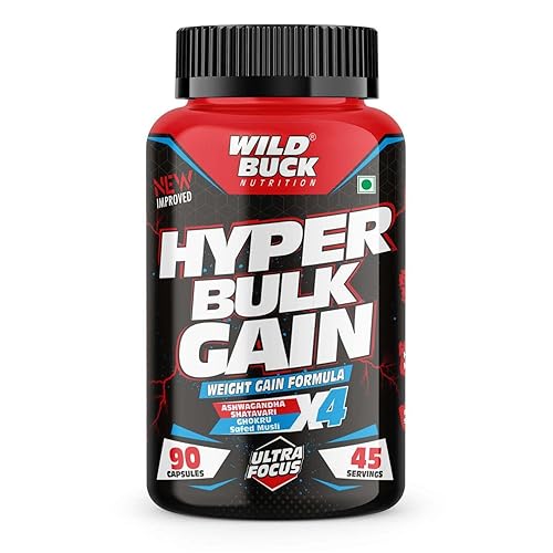 WILD BUCK Hyper Bulk Gain Mass & Weight Gainer Capsule For Fast Weight & Muscle Gain,Daily Muscle Building Weight Supplement For Muscle Growth,Stamina & Strength,For Men & Women- 90 Cap,1 Count